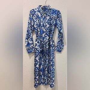 Elegant Blue and White Midi Dress